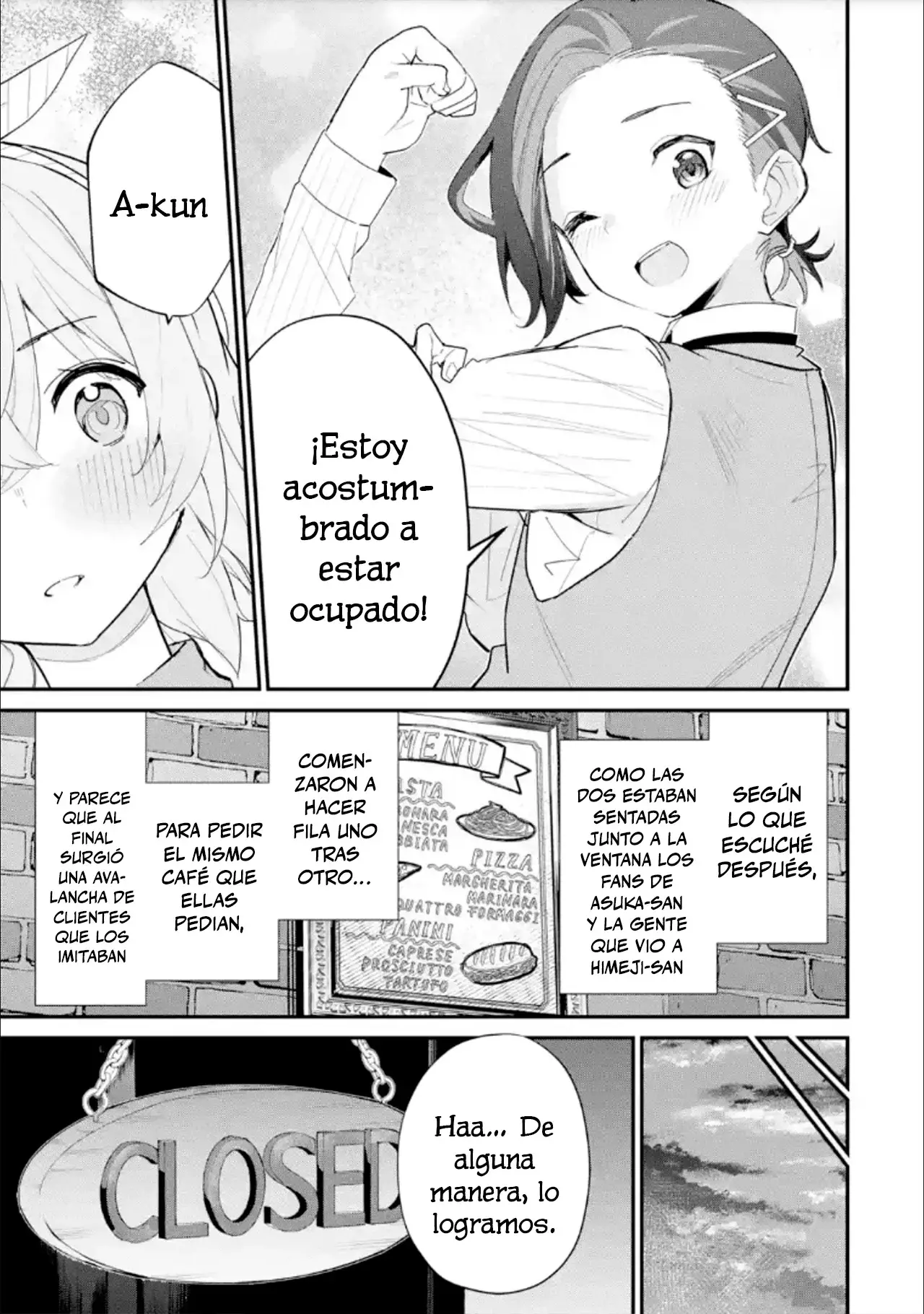 Urakata de sapōto shi teta geinō ikka o tsuihō sa reta boku wa, futsū no seishun o ōka shitai. Capitulo 16: Trabajo de Medio Tiempo página 35