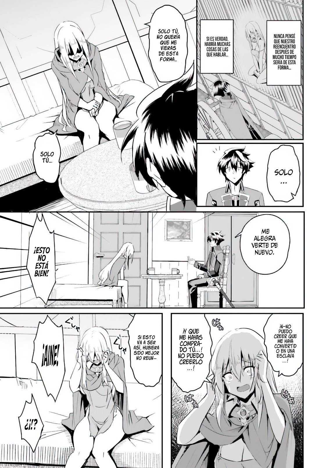 Entrenábamos juntos, pero ella termino convirtiéndose en una esclava sexual, así que yo, un aventurero de rango S, decidí comprarla y protegerla, porque era mi amiga de la infancia. Capitulo 1: Capitulo 1. página 14