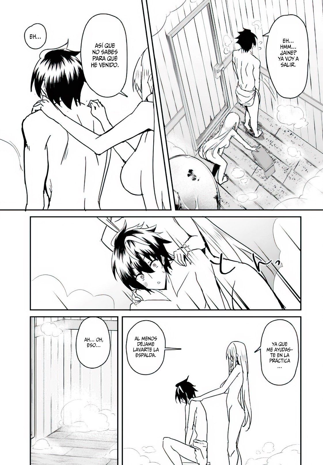 Entrenábamos juntos, pero ella termino convirtiéndose en una esclava sexual, así que yo, un aventurero de rango S, decidí comprarla y protegerla, porque era mi amiga de la infancia. Capitulo 4: Ambos en un baño. página 21
