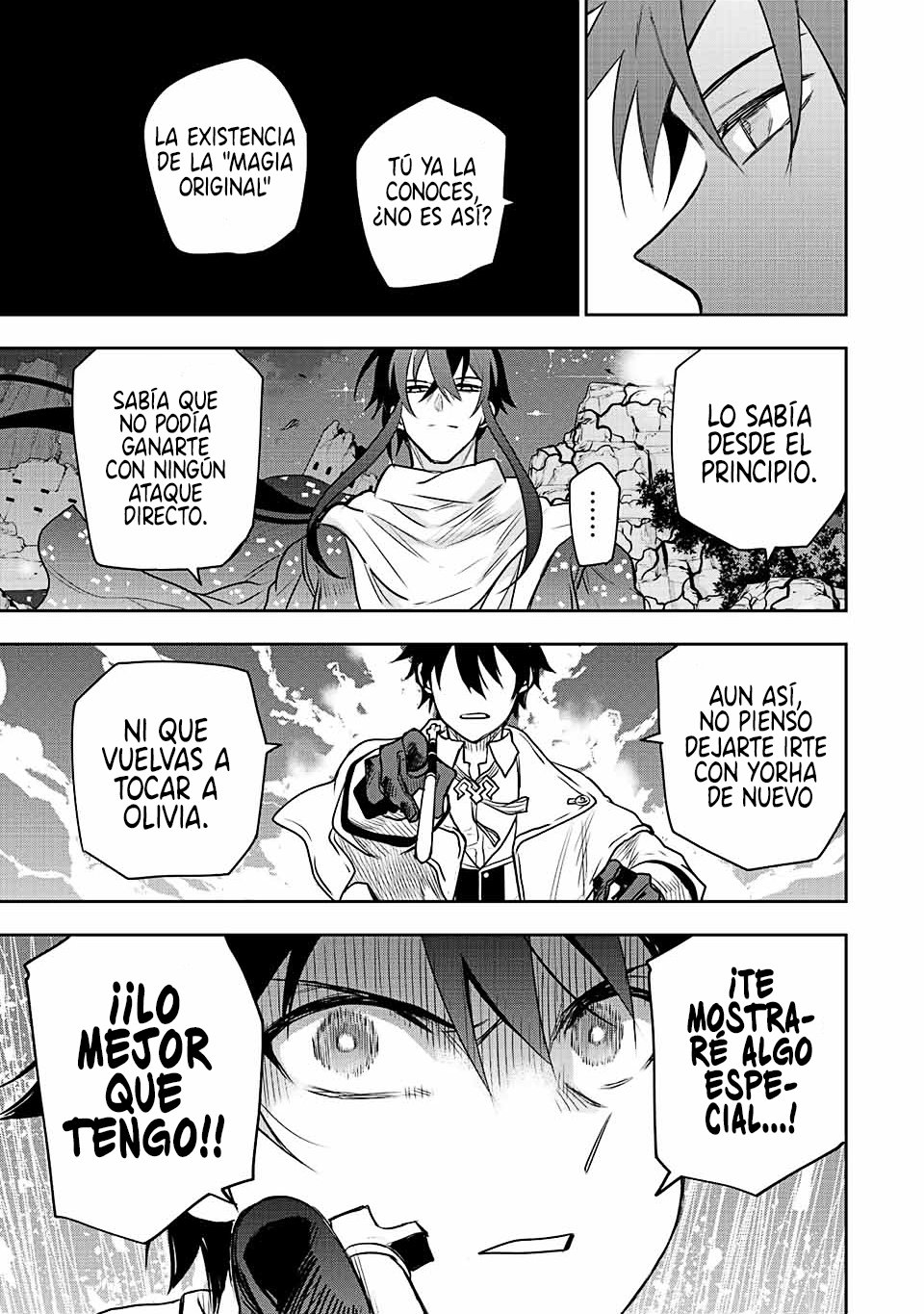 Un mago de la corte, que se centraba en la magia de apoyo porque sus aliados eran demasiado débiles, aspira a convertirse en el más fuerte tras ser expulsado Capitulo 44: Kensei vs Mago página 18