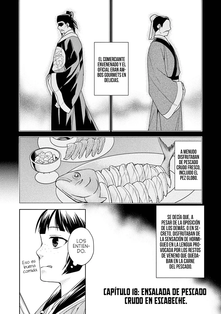 Los Diarios de la Boticaria. – El Diario de los Misterios del Palacio Interior de MaoMao. Capitulo 18: Ensalada de Pescado Crudo en Escabeche. página 4