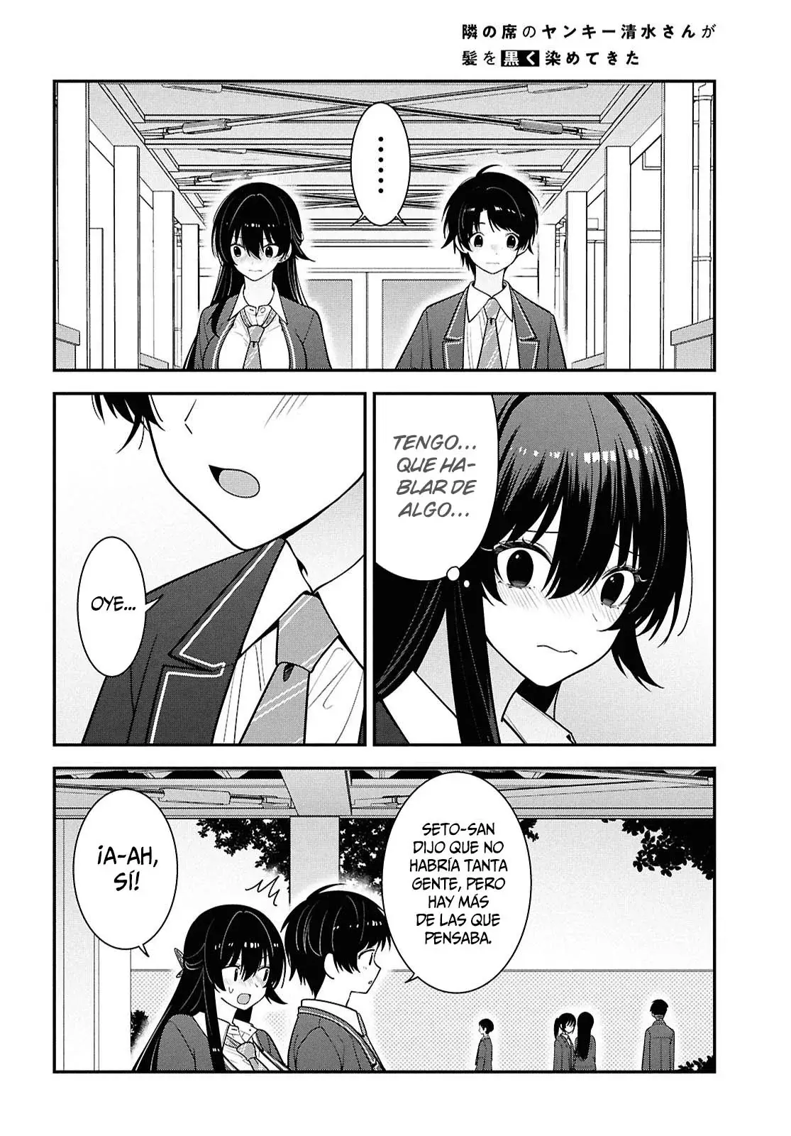 Tonari no Seki no Yankee Shimizu-san ga Kami wo Kuroku Somete Kita Capitulo 14 página 15