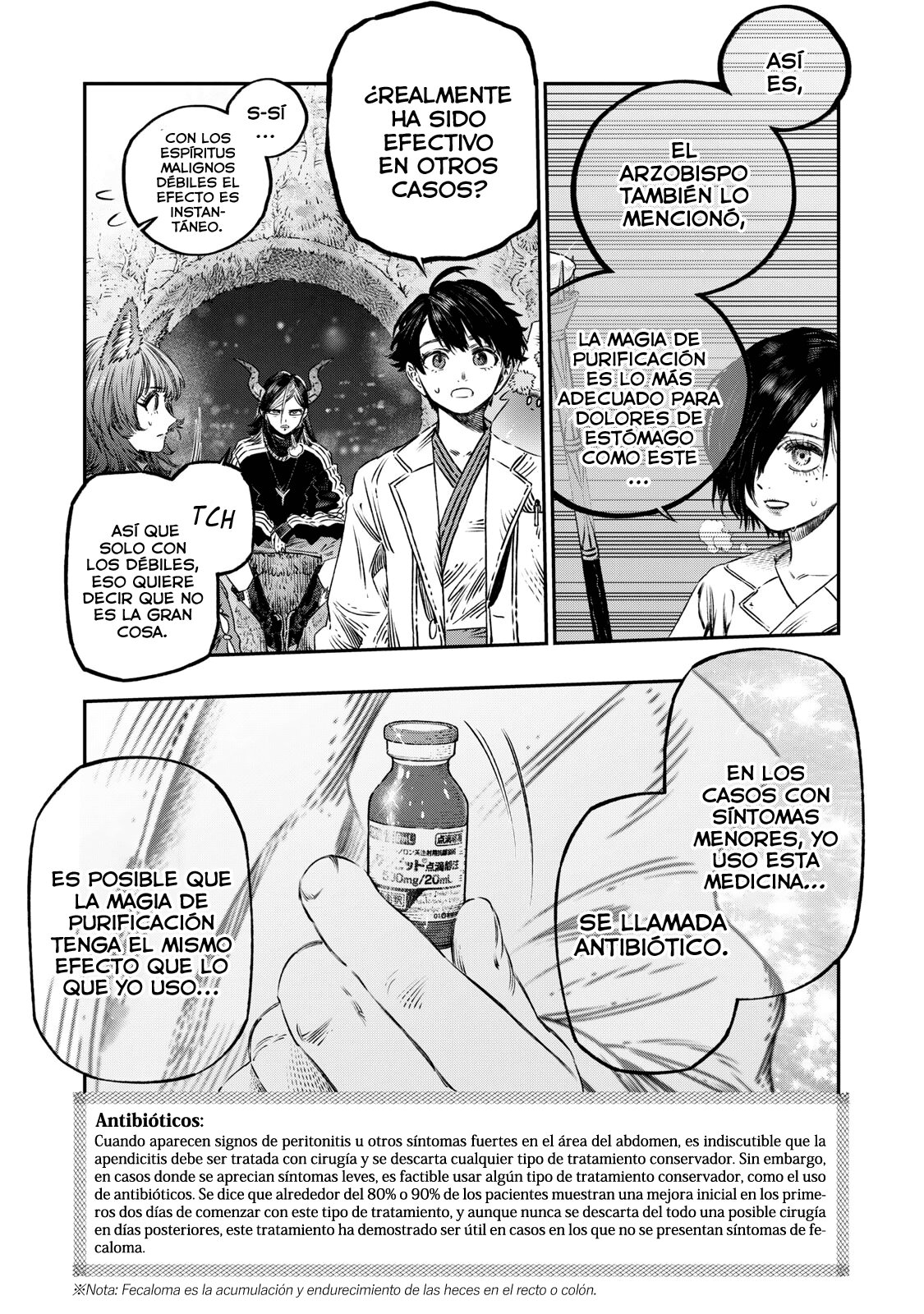 Koudou ni Hattatsu Shita Igaku wa Mahou to Kubetsu ga Tsukanai Capitulo 16: Magia Purificadora = La magia de los Antibióticos. página 36