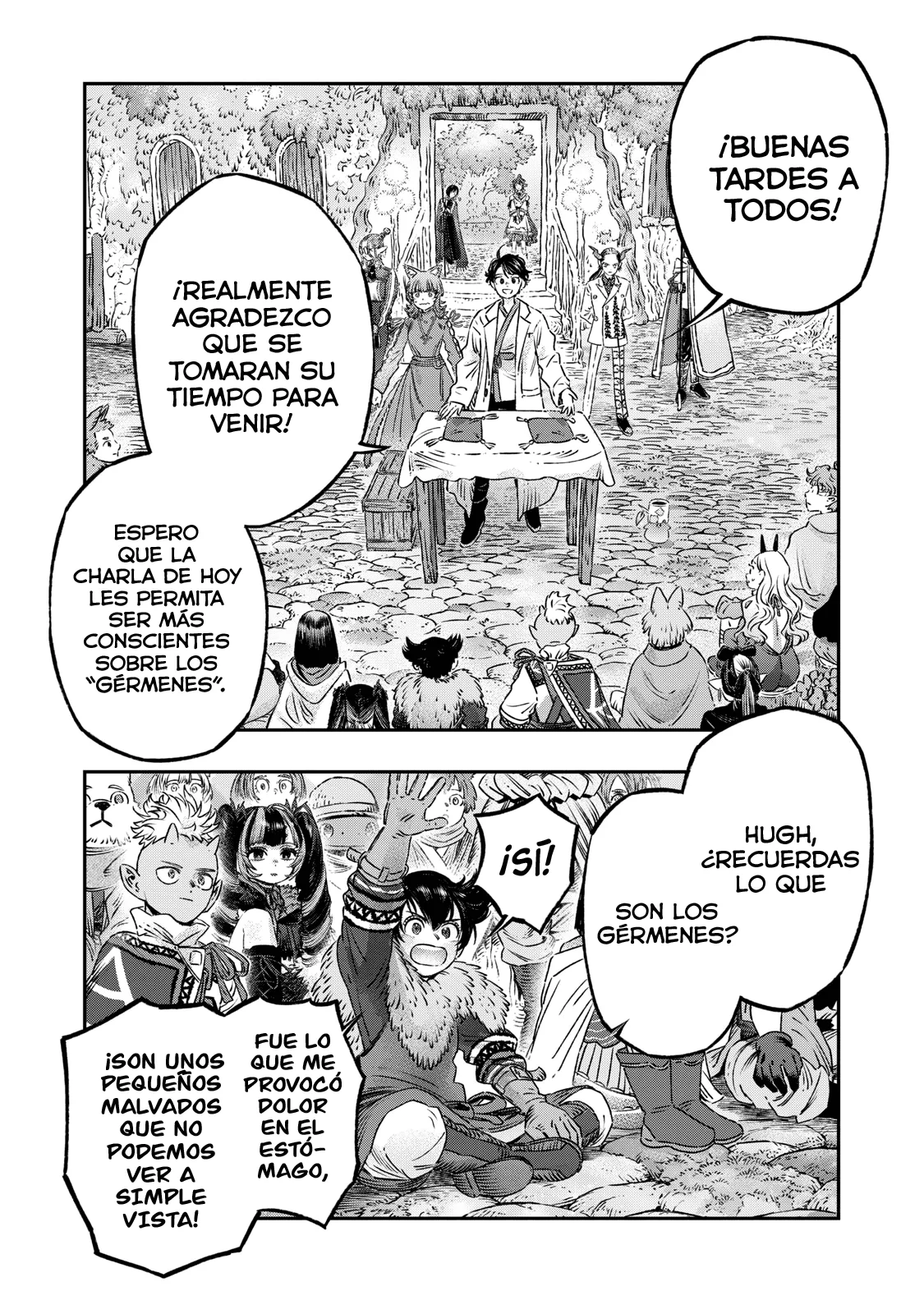 Koudou ni Hattatsu Shita Igaku wa Mahou to Kubetsu ga Tsukanai Capitulo 19: Matraz de Pasteur = Experimento del matraz cuello de cisne. página 13