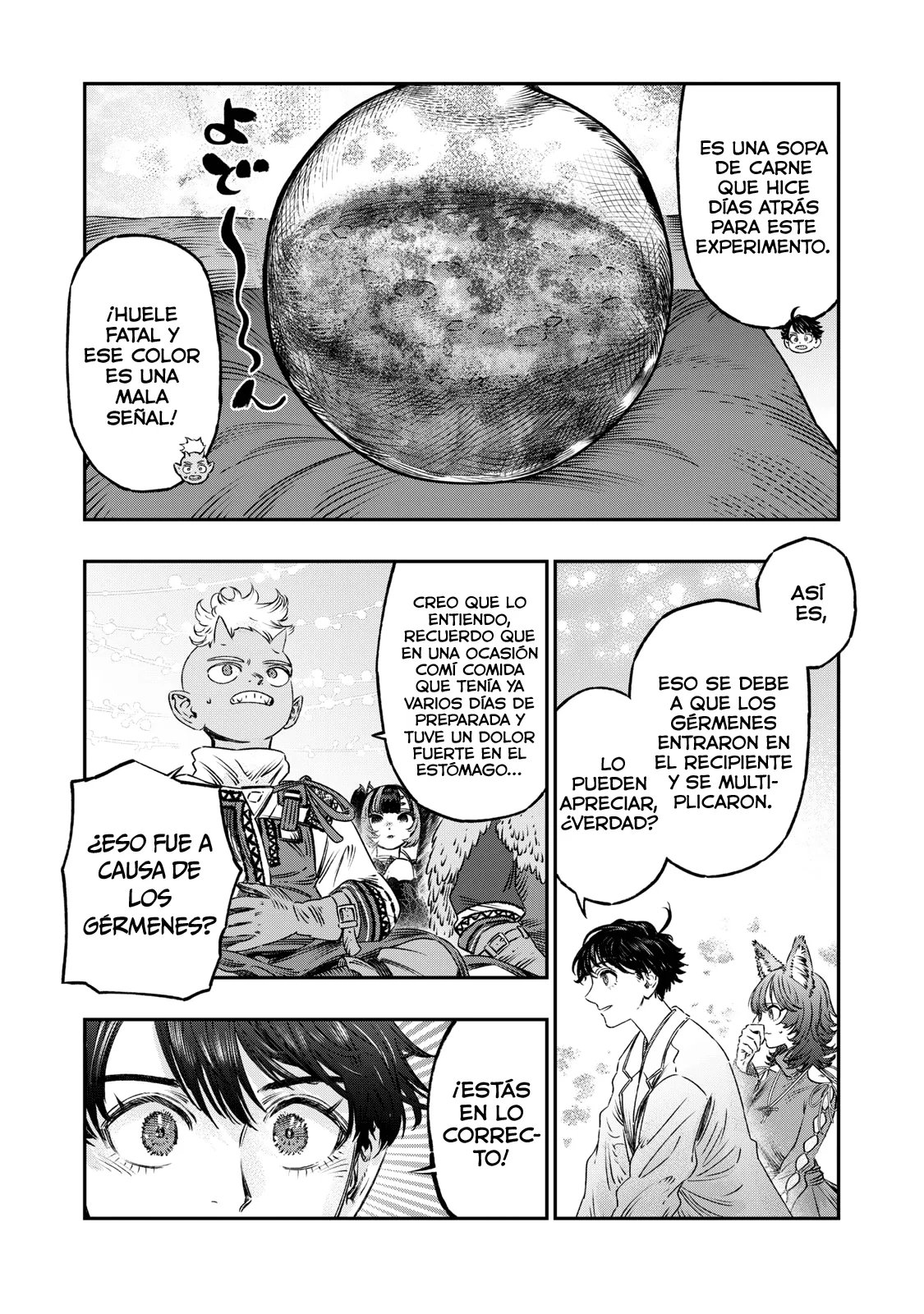 Koudou ni Hattatsu Shita Igaku wa Mahou to Kubetsu ga Tsukanai Capitulo 19: Matraz de Pasteur = Experimento del matraz cuello de cisne. página 15